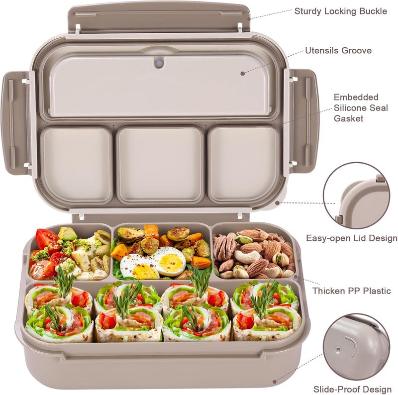 shell and turtle Bento Box Adult Lunch Box, Containers for Adults Men Women with 4 Compartments, Lunchable Food Container with Utensils, Sauce Jar, Muffin Liners, 40 Oz/5 Cup, Microwave & Dishwasher Safe, Brown - Image 3
